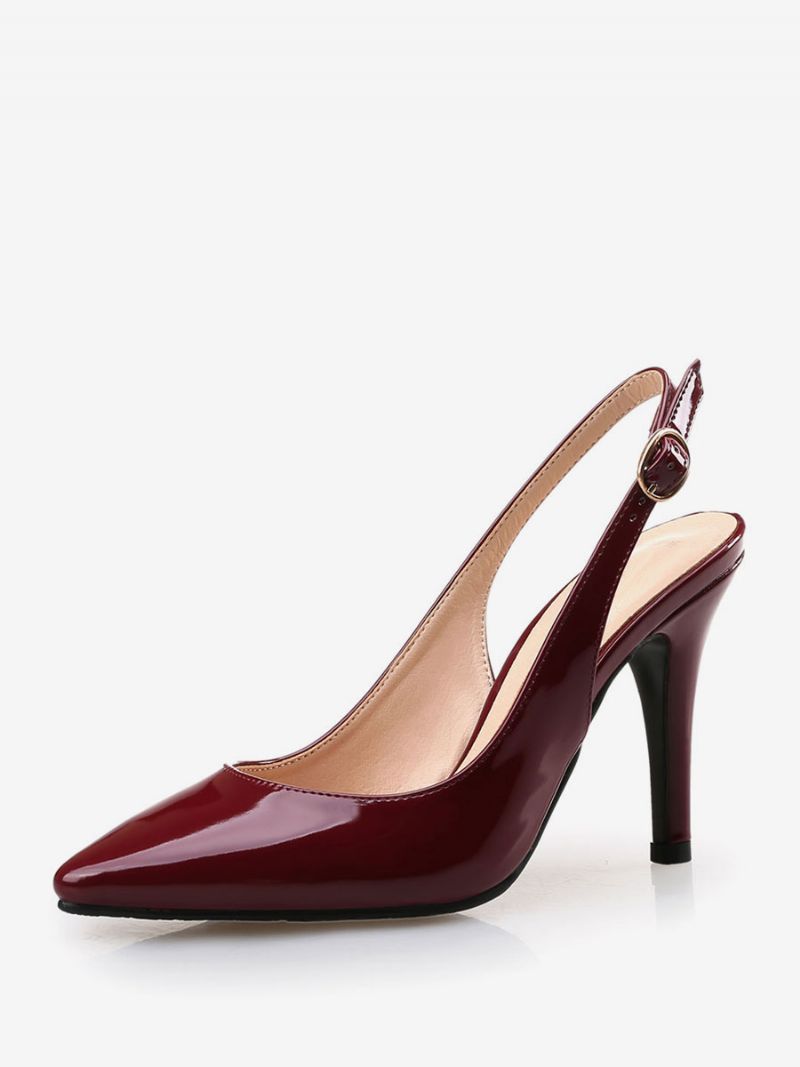 Dam Burgundy Slingback Pumps Lackläder Stiletto Heel