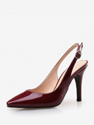 Dam Burgundy Slingback Pumps Lackläder Stiletto Heel