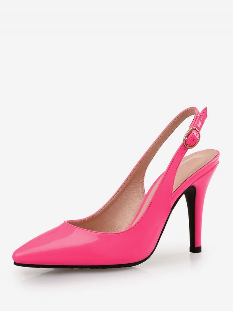 Dam Burgundy Slingback Pumps Lackläder Stiletto Heel - Fuchsia