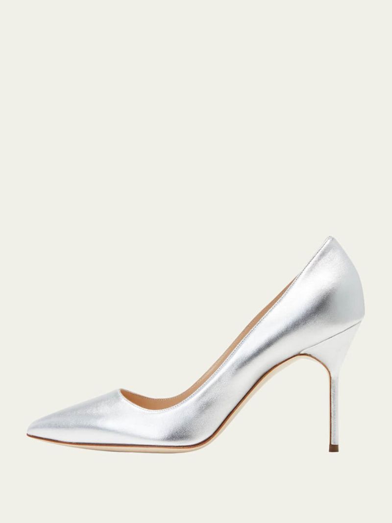 Dam Högklackat Guld Alomond Toe Stiletto Heel Dress Pumps - Silver