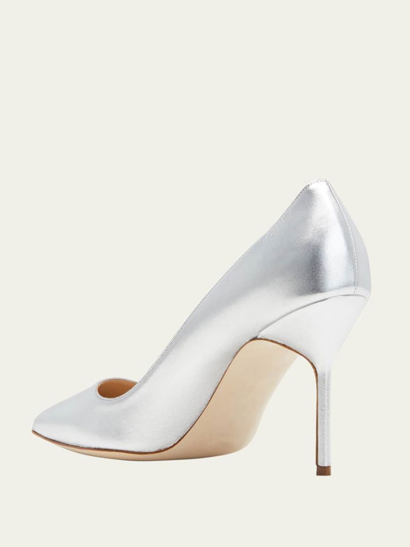 Dam Högklackat Guld Alomond Toe Stiletto Heel Dress Pumps - Silver