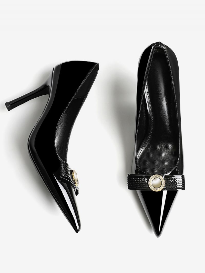 Dam Högklackat Stiletto Heel Pumps Patent Pu Ovandel - Svart