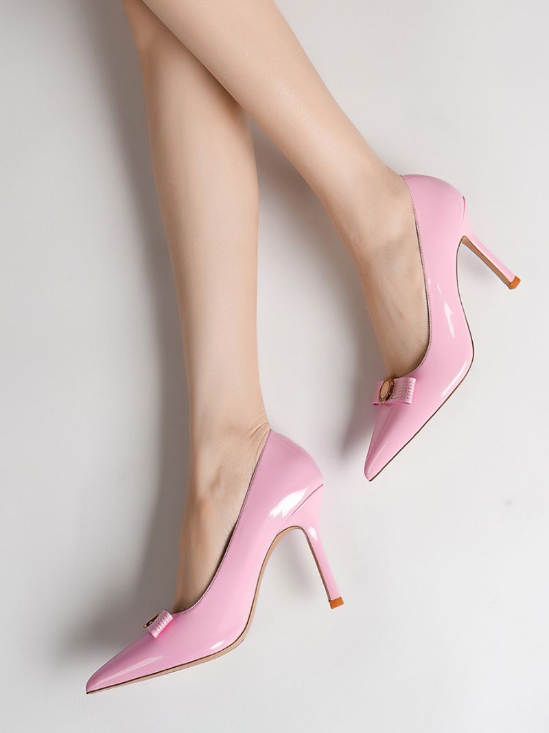 Dam Högklackat Stiletto Heel Pumps Patent Pu Ovandel - Mjuk Rosa