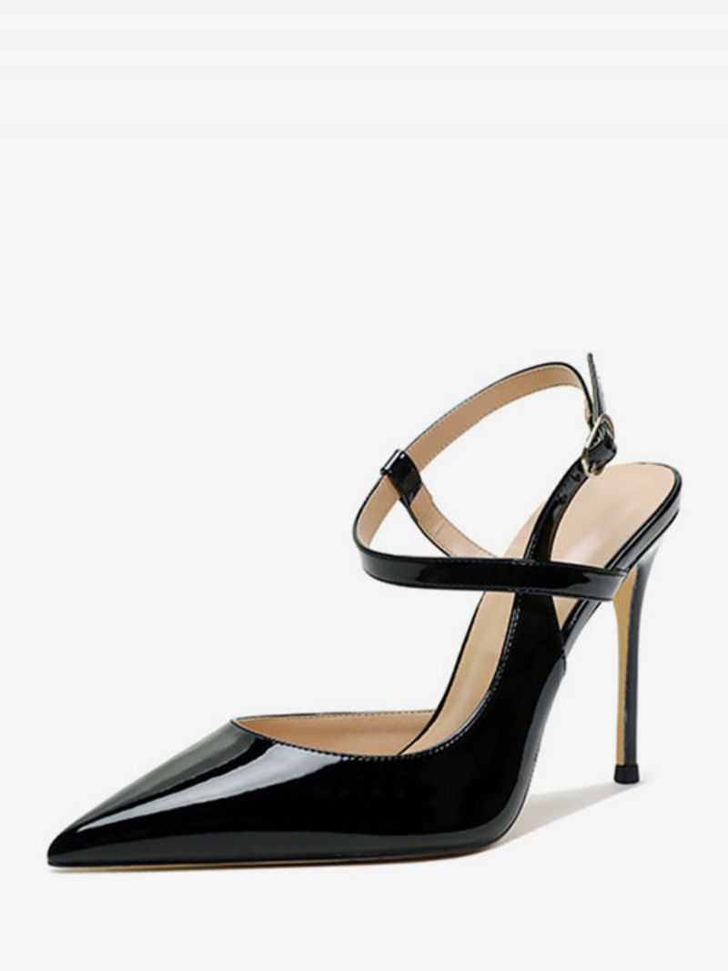 Dam Högklackat Svart Spetsad Tå Sandaler Stilettklack Slingback Pumps