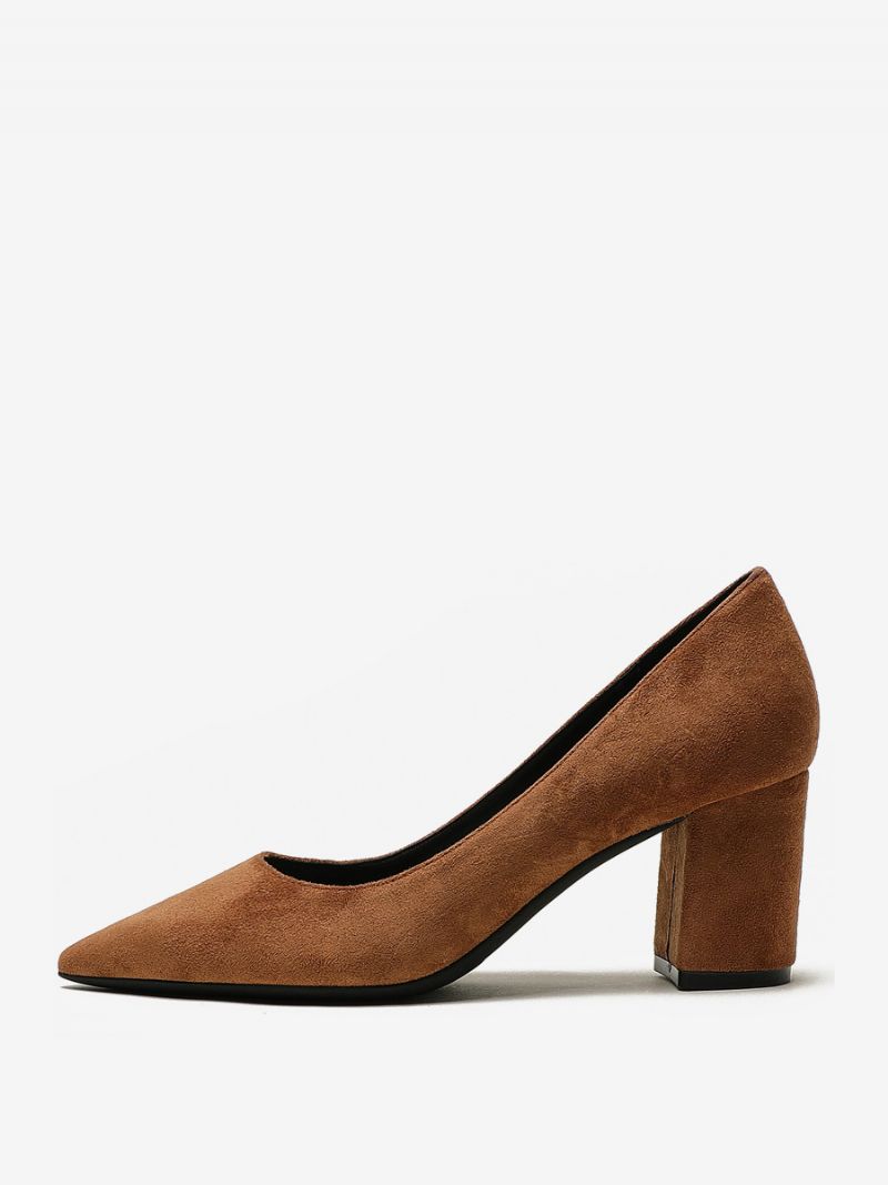 Dam Mocka Block Heel Pumps Brun Spetsig Tå Slip-on Heels