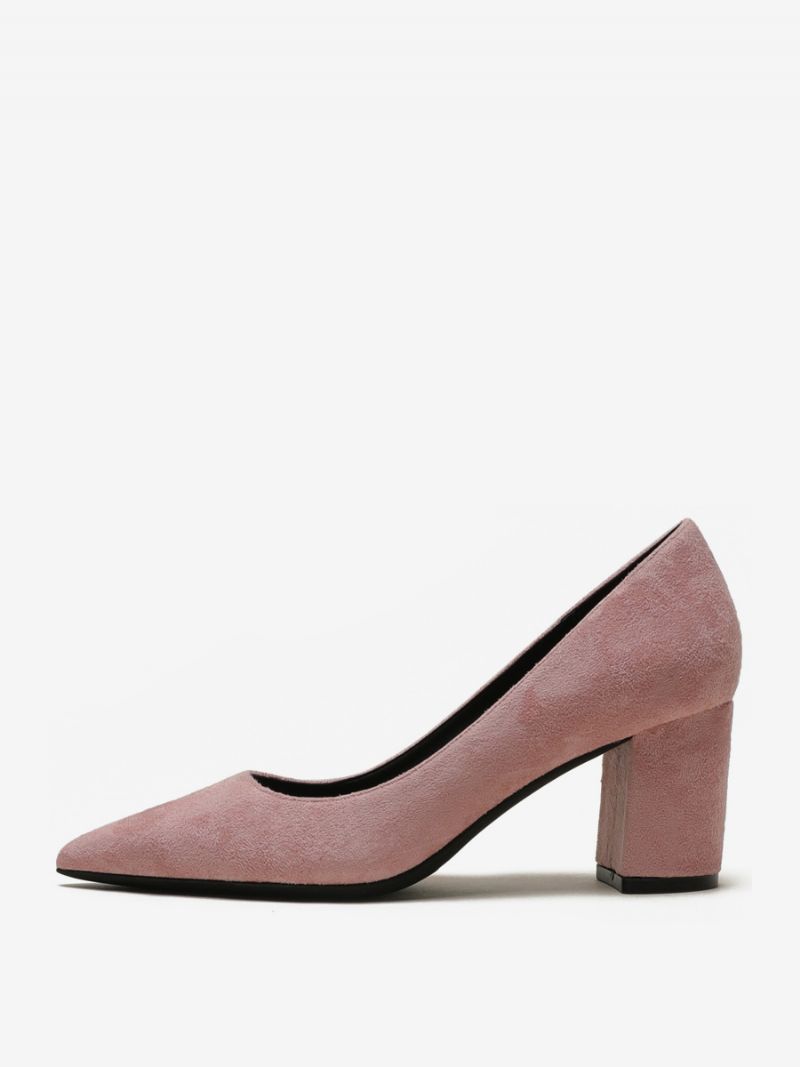 Dam Mocka Block Heel Pumps Brun Spetsig Tå Slip-on Heels - Ljusrosa