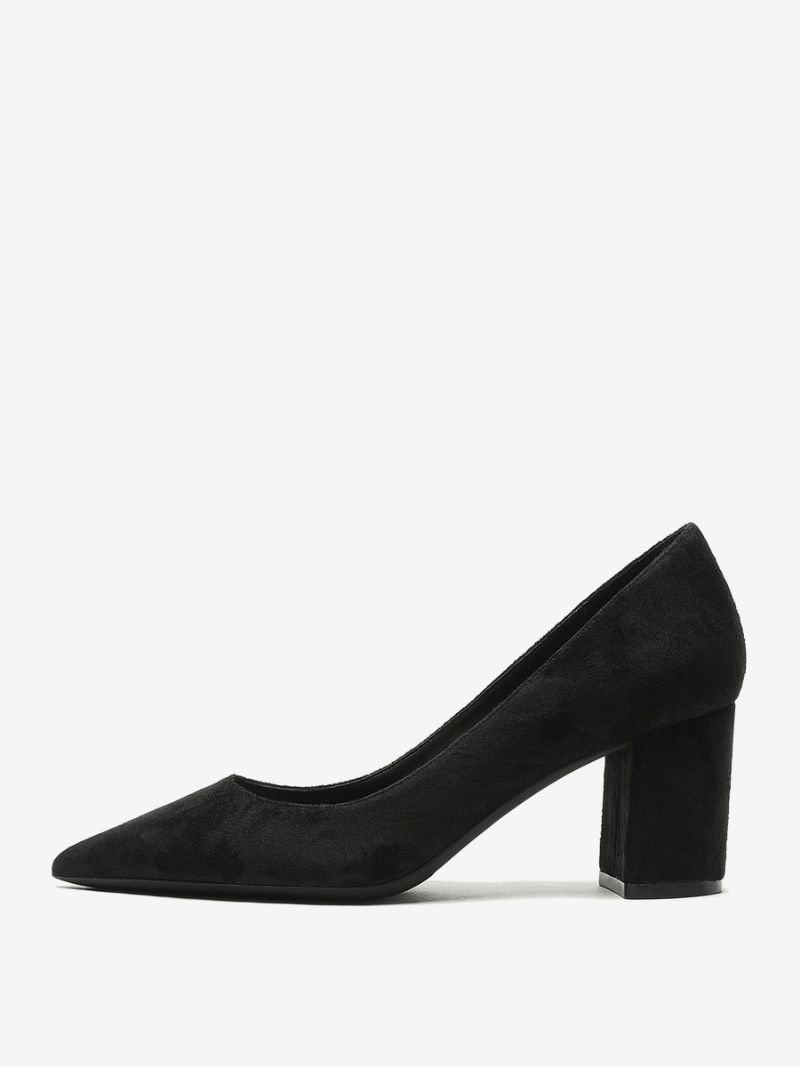 Dam Mocka Block Heel Pumps Brun Spetsig Tå Slip-on Heels - Svart