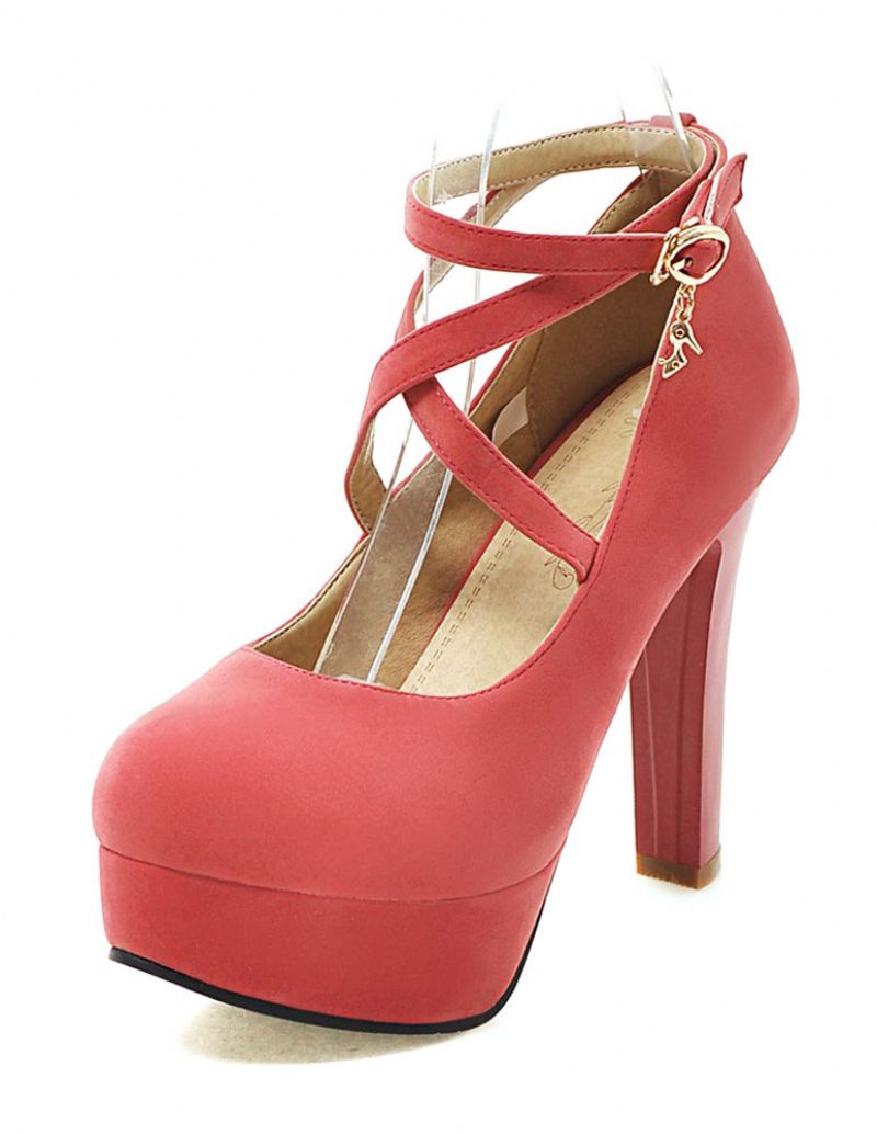 Dam Mocka Sexiga Plattformsskor Rund Tå Crosscross Chunky Prom Heel Pumps