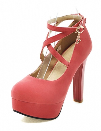 Dam Mocka Sexiga Plattformsskor Rund Tå Crosscross Chunky Prom Heel Pumps