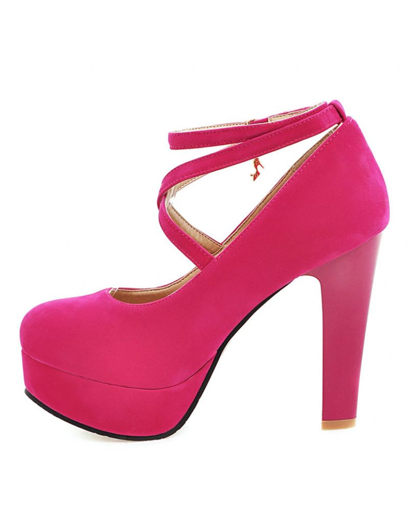 Dam Mocka Sexiga Plattformsskor Rund Tå Crosscross Chunky Prom Heel Pumps - Ros