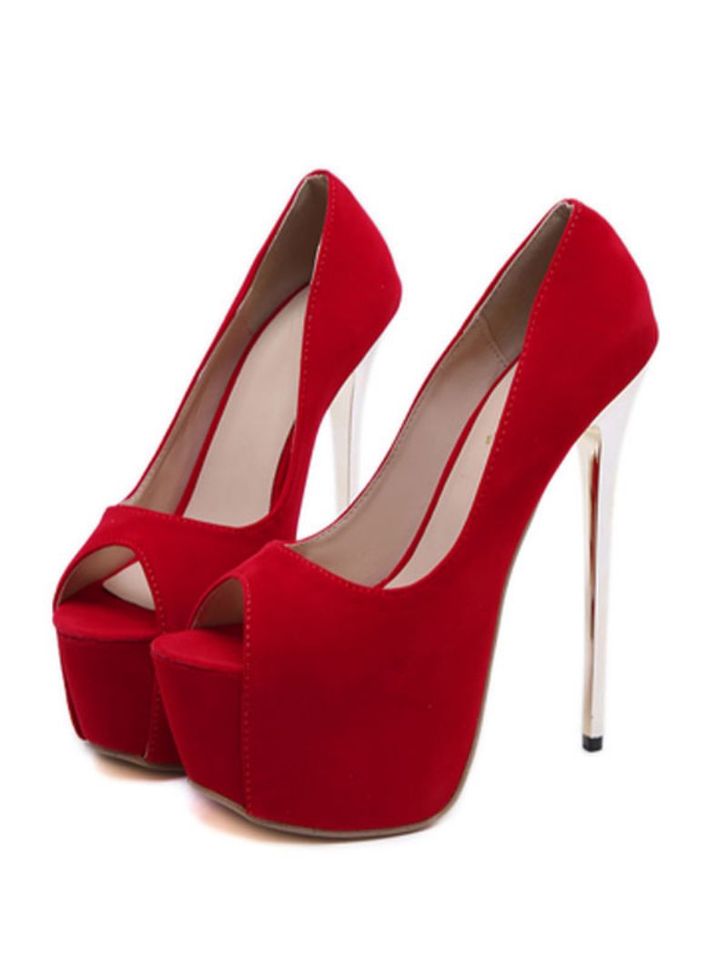 Dam Peep Toe Heels Plattform Stiletto Heel Chic Sexy Pumps - Röd