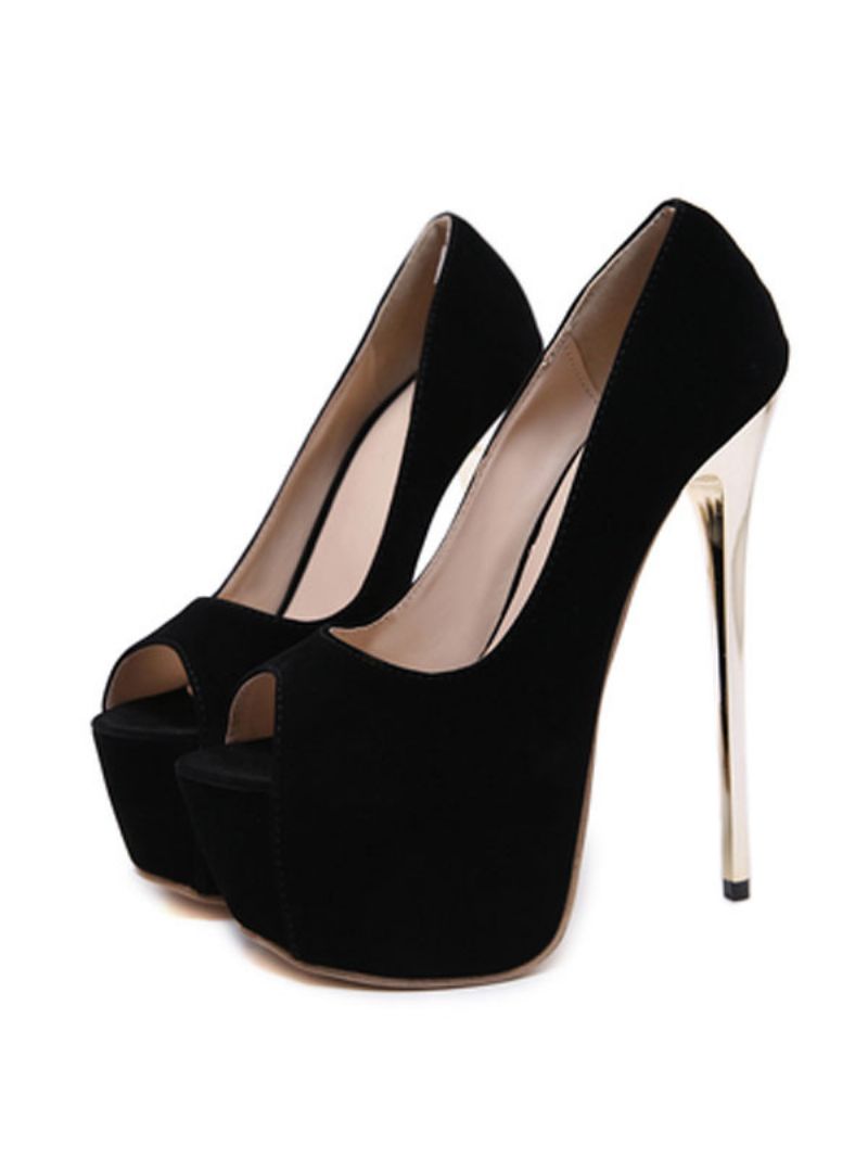 Dam Peep Toe Heels Plattform Stiletto Heel Chic Sexy Pumps - Svart