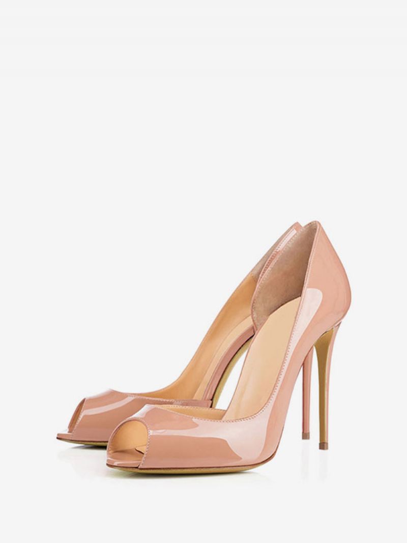 Dam Peep Toe Klackar Lackläder Stiletto Hög Klack Pumps I Svart - Gul / Röd