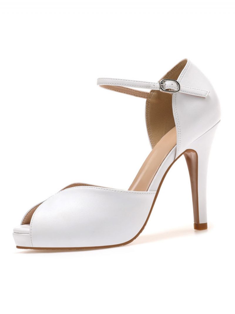 Dam Peep Toe Skor Stilettklack Metalldetaljer Enkla Sandaler Med Ankelrem