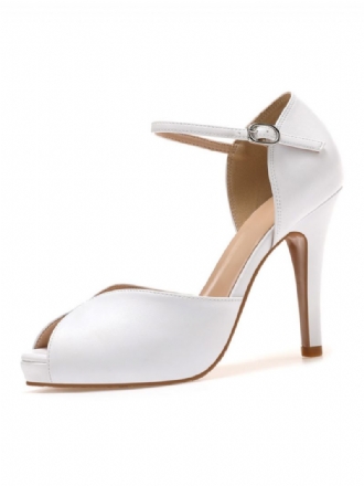 Dam Peep Toe Skor Stilettklack Metalldetaljer Enkla Sandaler Med Ankelrem