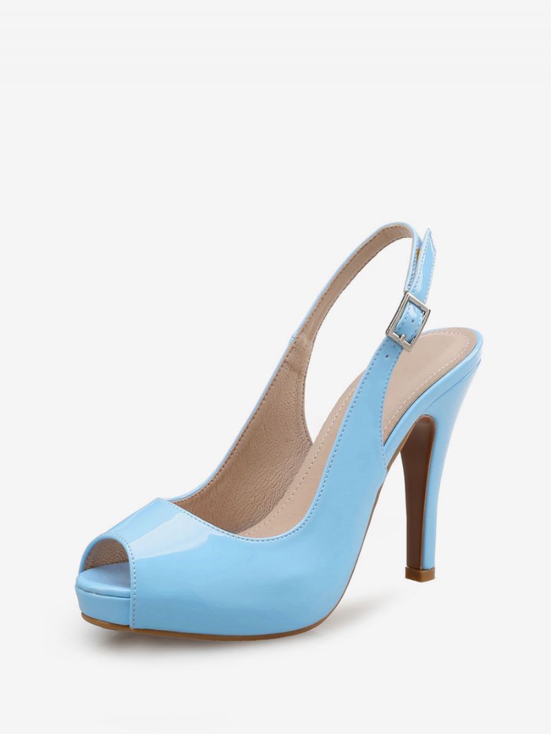 Dam Slingback Pumps Peep Toe Stiletto Prom Heel I Bourgogne - Blå