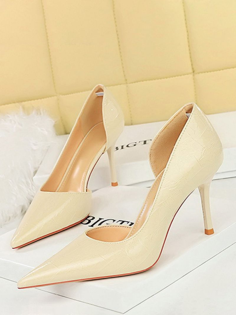 Damklackar Chic Pumps Spetsad Tå Stilettklack Patent Pu-överdel - Beige