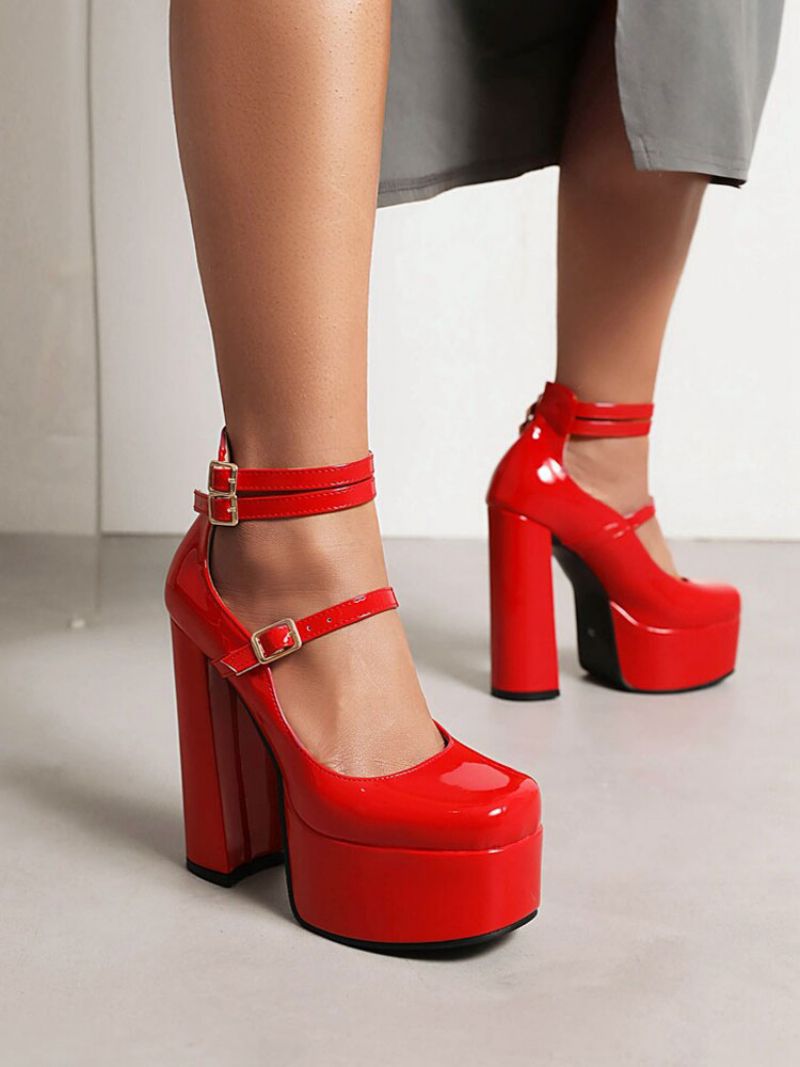 Damplattform Chunky Heel Mary Jane Pumps I Lackläder