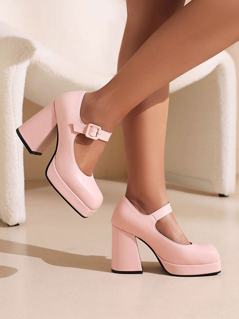 Damplattform Med Tjock Klack Mary Jane Pumps - Rosa