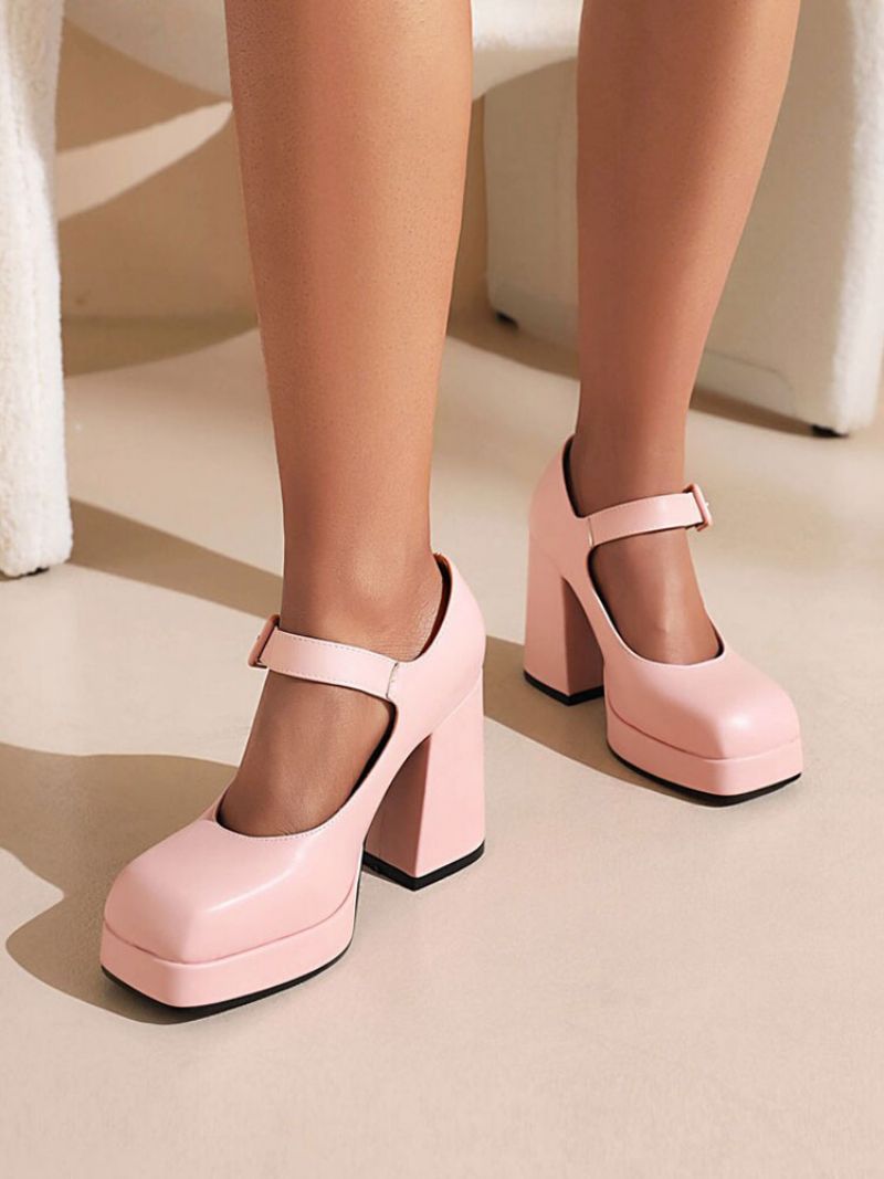 Damplattform Med Tjock Klack Mary Jane Pumps - Rosa