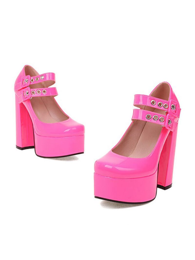 Dubbla Spännen Damer Mary Jane Platform Chunky Heel Pumps - Ros