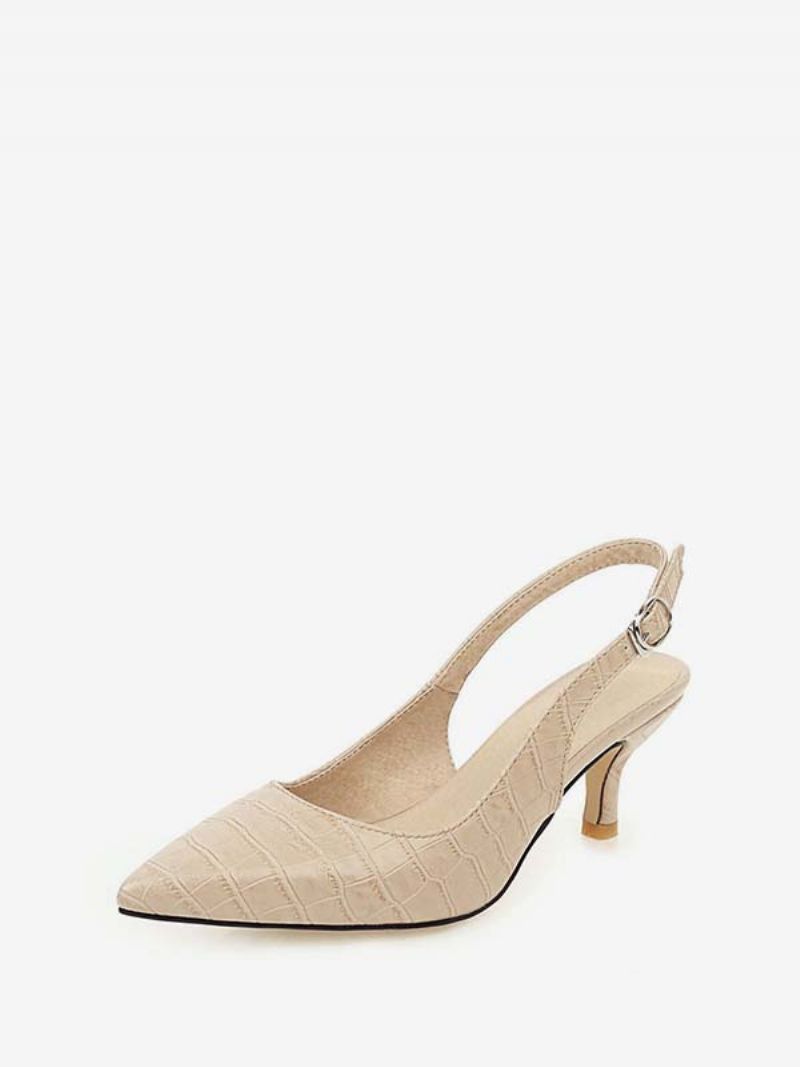 Gul Kattunga Klack Slingback Spetsad Tå Stilettklack Pumpar För Kvinnor - Beige