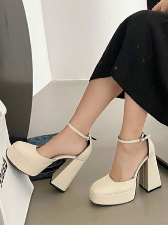 Högklackade Damplattformar Chunky Heel Pumps Pu-läder