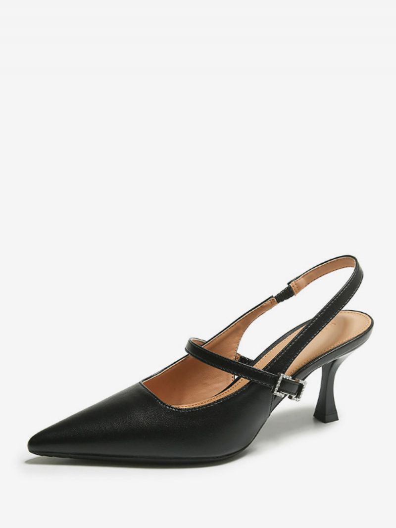 Klackpumpar För Kvinnor Svart Spetsad Tå Kitten Heel Slingback Pumps - Svart