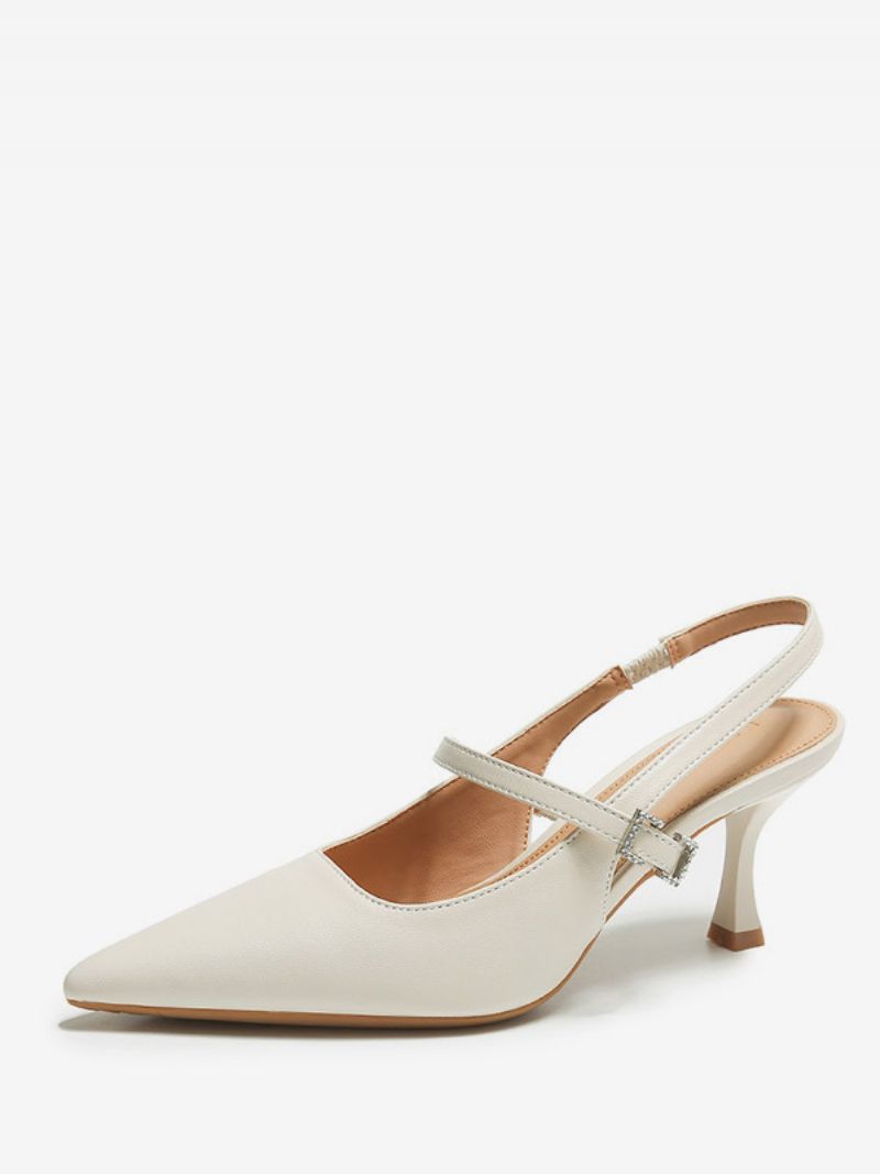 Klackpumpar För Kvinnor Svart Spetsad Tå Kitten Heel Slingback Pumps - Vit