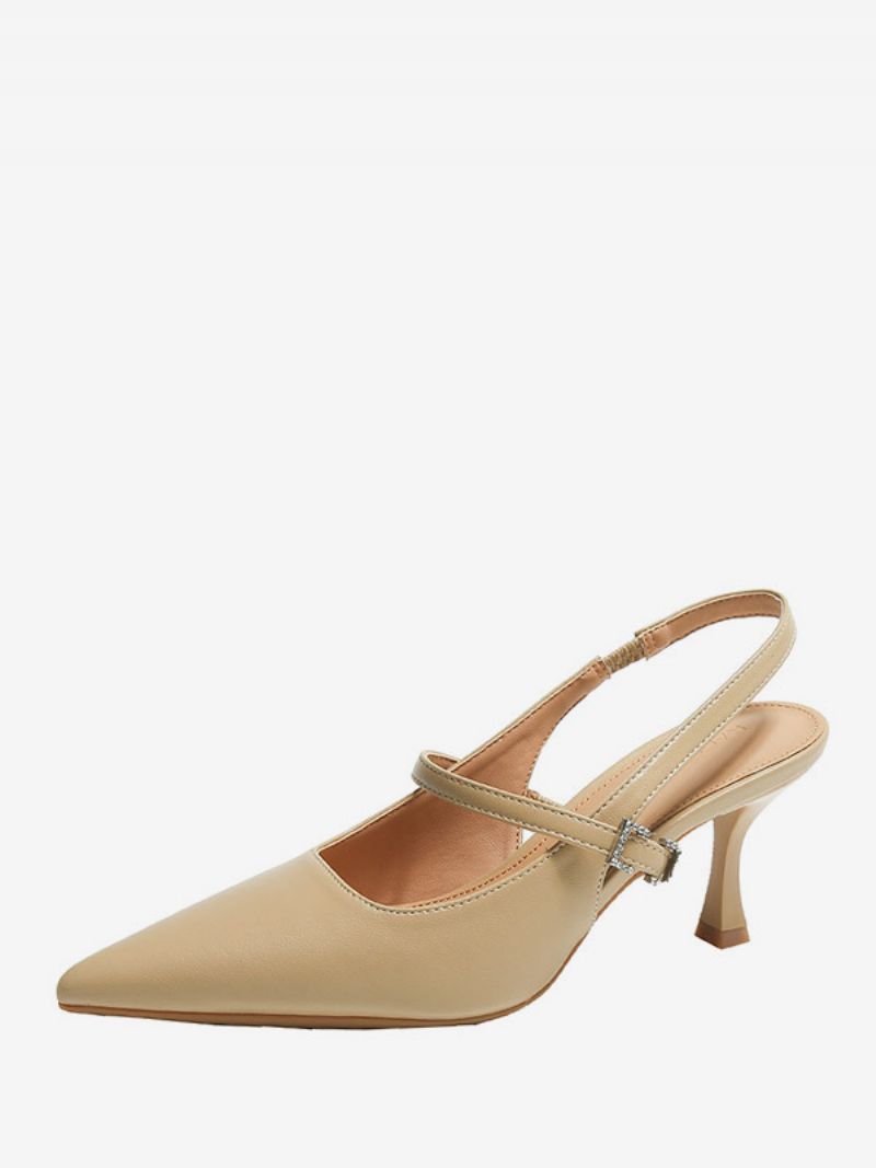 Klackpumpar För Kvinnor Svart Spetsad Tå Kitten Heel Slingback Pumps - Khaki