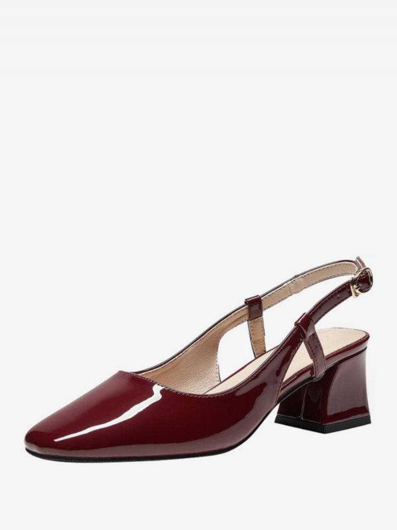 Kvinnor Mellanlåga Klackar Snörning Fyrkantig Tå Chunky Heel Pumps Dagligen Casual Burgundy