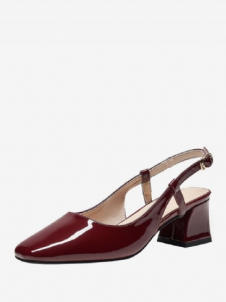 Kvinnor Mellanlåga Klackar Snörning Fyrkantig Tå Chunky Heel Pumps Dagligen Casual Burgundy