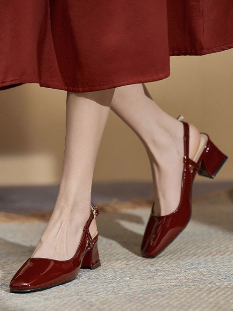 Kvinnor Mellanlåga Klackar Snörning Fyrkantig Tå Chunky Heel Pumps Dagligen Casual Burgundy - Burgogne