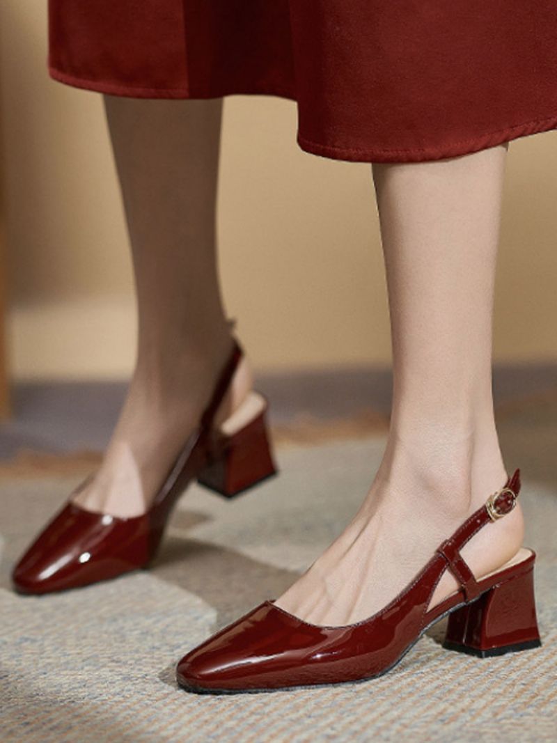 Kvinnor Mellanlåga Klackar Snörning Fyrkantig Tå Chunky Heel Pumps Dagligen Casual Burgundy - Burgogne