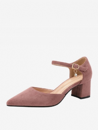 Kvinnor Mellanlåga Klackar Spetsig Tå Chunky Häl Slip-on Fantastiska Metalldetaljer Mocka Läder Mjuk Rosa Pumps