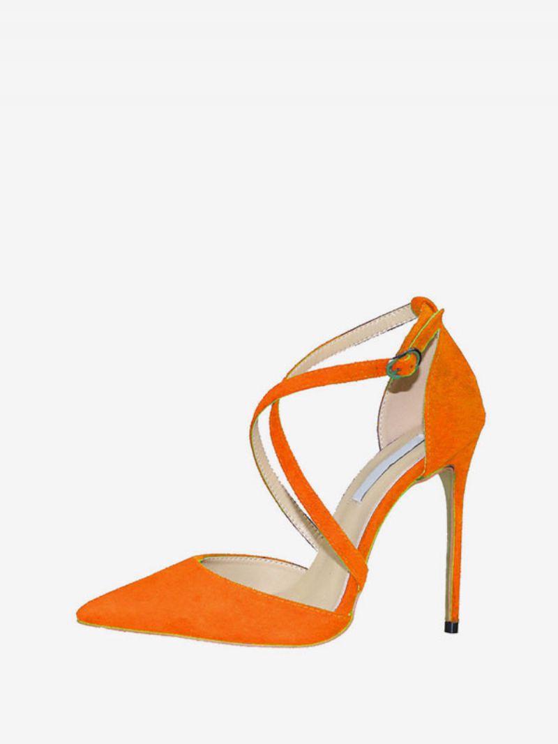 Kvinnor Mocka Högklackat Spetsad Tå Crosscross Stiletto Prom Heel Pumps - Orange