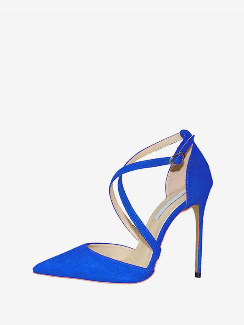 Kvinnor Mocka Högklackat Spetsad Tå Crosscross Stiletto Prom Heel Pumps - Royal Blue