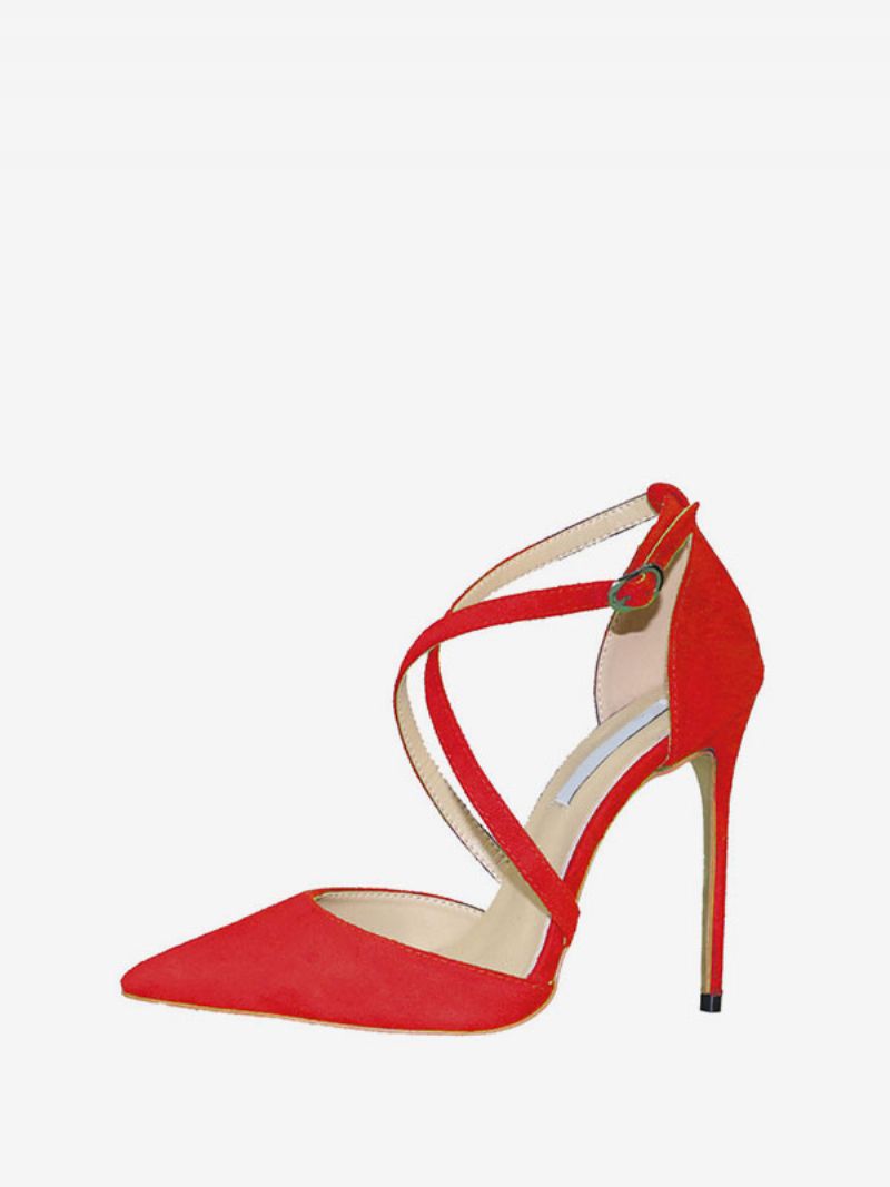 Kvinnor Mocka Högklackat Spetsad Tå Crosscross Stiletto Prom Heel Pumps - Ture Red