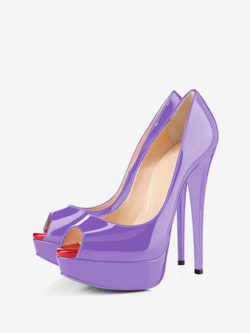 Kvinnor Svart Peep Toe Heels Plattform Stiletto Heel Pumps Sexiga Skor - Lavendel