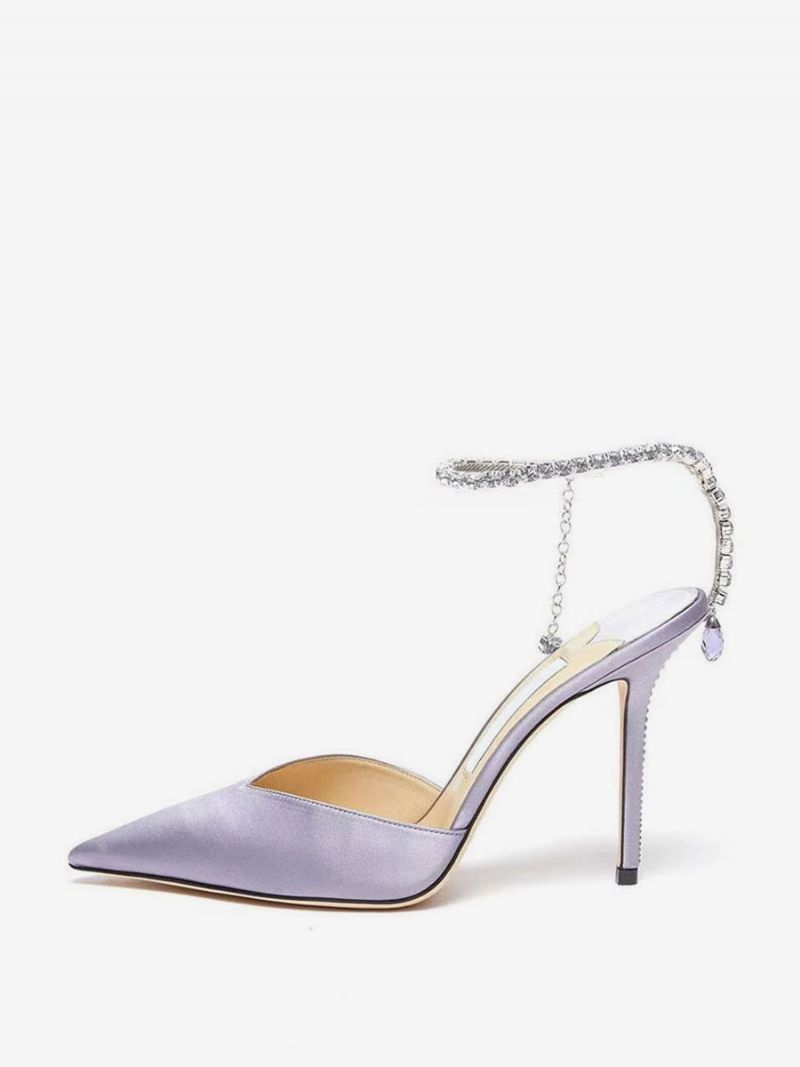 Kvinnors Ankelrem Slingback-klackade Brudpumpar I Satin - Lavendel