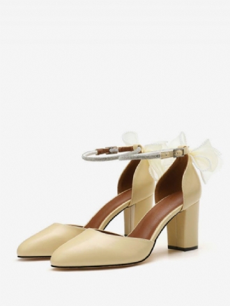 Kvinnors Block Heel Pumps Bows Rund Toe Ankel Strap