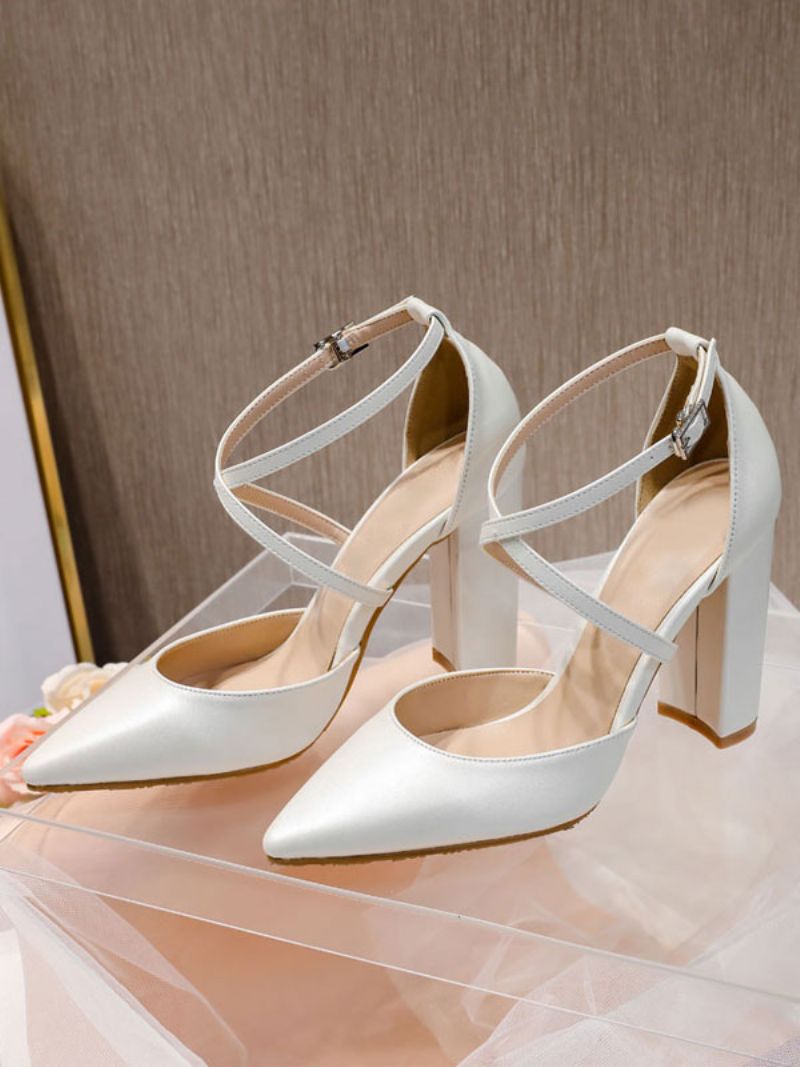 Kvinnors Cross Strap Bridal Pumps Prom Heels Vita Hemkomstskor - Vit