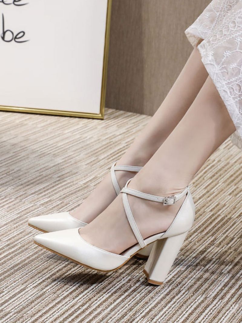 Kvinnors Cross Strap Bridal Pumps Prom Heels Vita Hemkomstskor - Vit