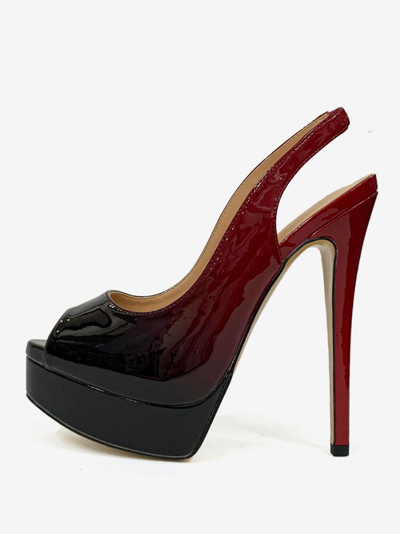 Kvinnors Höga Klackar Peep Toe Platform Stiletto Heel Pumps - Svart+Röd