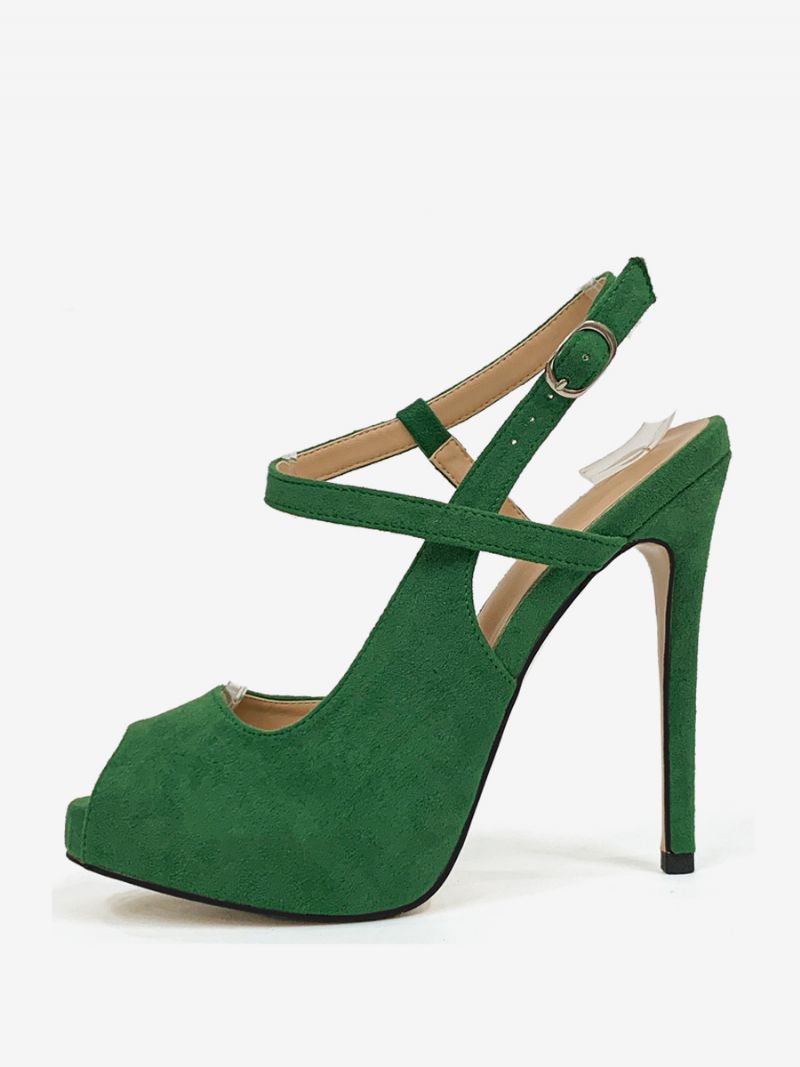 Kvinnors Höga Klackar Peep Toe Stiletto Heel Slingback Pumps - Grön