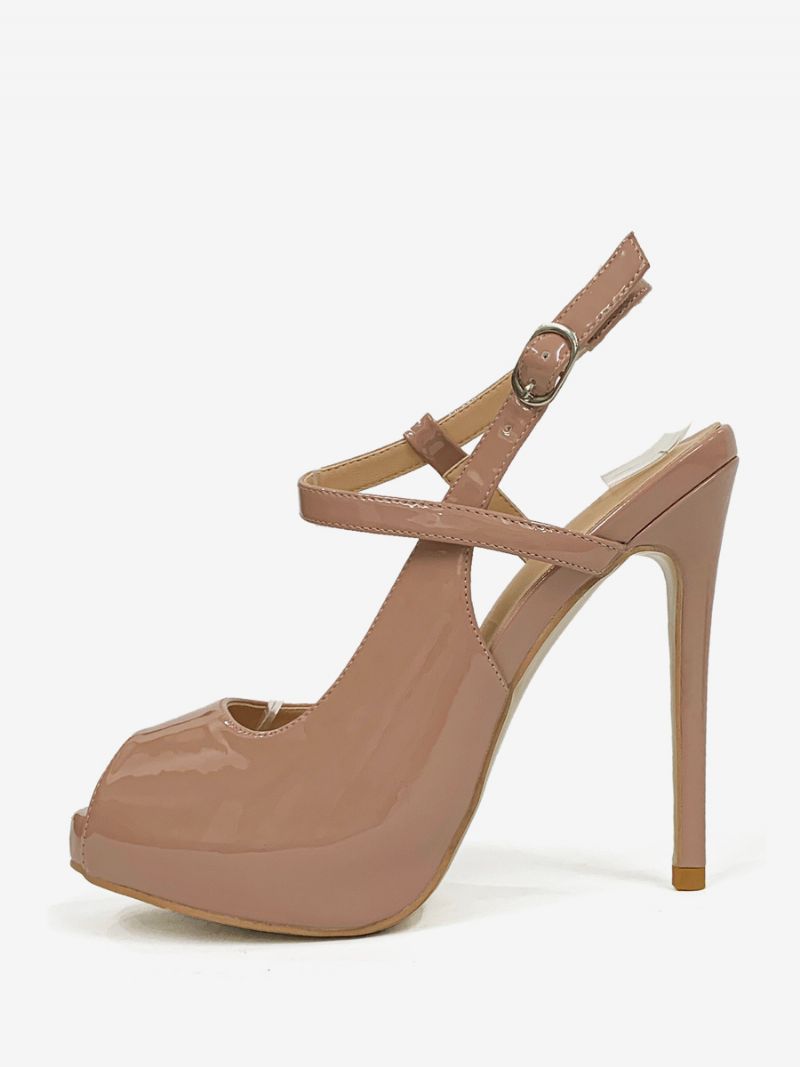 Kvinnors Höga Klackar Peep Toe Stiletto Heel Slingback Pumps - Kamel