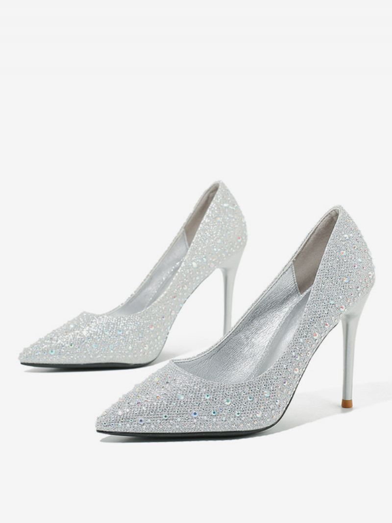 Kvinnors Höga Klackar Stiletto Heel Pumps Paljettduk - Silver