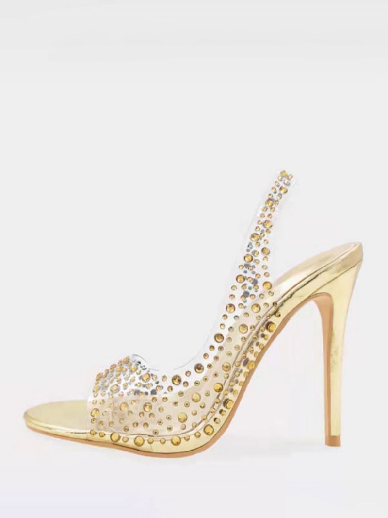 Kvinnors Höga Klackar Strass Chic Open Toe Stiletto Heel Balskor