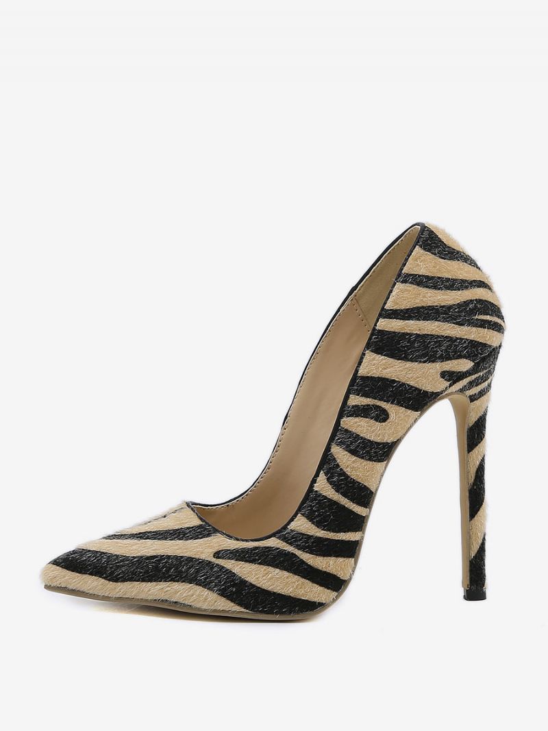 Kvinnors Höga Klackar Zebra Print Pumps Stiletto Heel Hästhår - Kaffe Brun