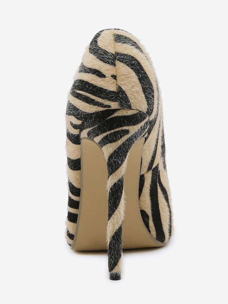 Kvinnors Höga Klackar Zebra Print Pumps Stiletto Heel Hästhår - Kaffe Brun